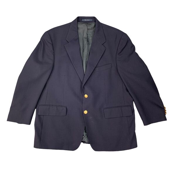 Vintage Chaps Ralph Lauren Blazer Mens 46 Navy Wool Gold Buttons Padded Shoulder - Picture 1 of 16